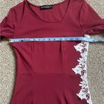 HOMEYEE Women Elegant Lace Side Office Asymmetrical Party Business Dress Small Red Photo 3