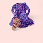 Free People Vintage  Blue and Pink Bishop Sleeve Mini Dress Only dressed Photo 1