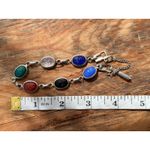 Vintage Egyptian Revival Scarab Bracelet MultiStone Carved Beetles Silver Photo 4