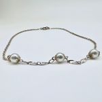 Handmade  Faux Pearl Necklace Silver Tone Chain 18” Photo 6