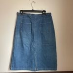 Vintage Y2K Blue Knee Length Denim Skirt with Slit and Braided Belt Detail Size 16 Photo 3