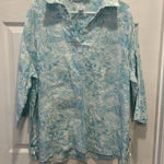 Sigrid Olsen  100% Linen Blouse Size 1X 3/4 Sleeves Collared Popover Floral‎ Photo 0