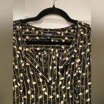 Premise  Studio Black Yellow Floral Striped V Neck Tie Long Sleeve Blouse Size M Photo 3