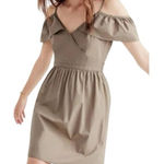 Madewell  Tan Ruffle Cold Shoulder Cotton‎ Dress Size 2 feminine Photo 0
