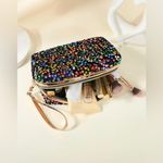 Last One! Gorgeous Upscale Velvet Sequined Multicolor Makeup Bag Clutch Black Photo 2