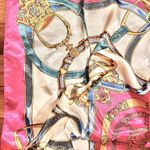 Vintage Equestrian Fuchsia Pink Royal Crown print oversized silky Scarf 35/35 Photo 9