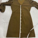 Madewell  Texture & Thread Green Crepe Button Front Dress with Balloon Sleeves M Photo 4