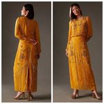 Anthropologie  Let Me Be Juliet Maxi Dress XS Mustard Sequin Sheer Embellished Photo 1