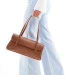 ASOS  - tan brown flap shoulder bag elongated faux leather purse Photo 3