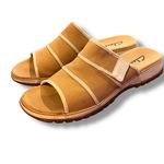 Clarks  Canvas Tan And White Hook And Loop Stripe Slide Women's Size 9M Slip On Photo 1