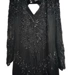 Vintage Right Choice Silk Beaded Gown Black Evening Dress 1980s Made in India Size 6 Photo 1