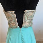Elegant Strapless Gold and Aqua Dress Blue Size 6 Photo 9