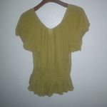 Newport News  1X Cotton Short Sleeved Mustard Drawstring Neck Peasant Crop Top Photo 5