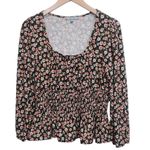 Good Luck Gem Large  Floral Peplum Scoop Neck Top Blouse Photo 1