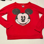 Disney  Womens Size Medium‎ 7 - 9 Red Mickey Mouse Face Clear Sequin Sweatshirt Photo 0