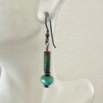 Artisan Boho Earrings Green Tube Beads & Turquoise Photo 2
