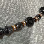 Black Hematite Beaded Necklace Heart Pendant Orange Silver Tone Accents Photo 14