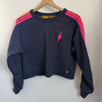 Aviator Nation  Medium Bolt Crop Sweatshirt Navy Neon Stripe Lounge Photo 0