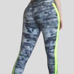 Champion brand gray tie dye look work out leggings with lime green strip… Photo 2