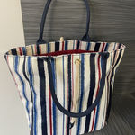 Bloomingdales Tote Canvas Cotton Large Striped Hand Bag Shoulder Bag Photo 0