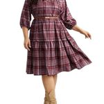 Bloomchic Plaid Tie Neck Ruffle Layered Hem Dress size 18/20 Russet Size 2X Red Photo 0
