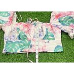Apeach Tropical Peasant Puff Sleeve Stretchy Crop Top Summer Boho Medium Pink Photo 4