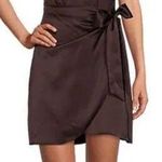 Gianni Bini  Brown Satin One Shoulder Mini Dress Cocktail Wrap Tie Waist Sz 0 New Photo 0