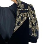 Jessica McClintock Vintage Black Velvet Gold Sequin Puffy Half Sleeves Dress Photo 7