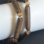 Women’s vintage dainty set of 2 wooden‎ beaded bracelets one size stretches Brown Photo 3