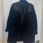 Neiman Marcus Maje structured black wool coat with leather collar and shoulder accent … Photo 1