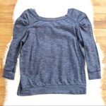 Free People  Navy Blue Long Sleeve Puff Shoulder Top Photo 4
