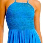 AQUA  Caribbean blue smocked bodice midi halter dress. Textured fabric.Size M NWT Photo 2