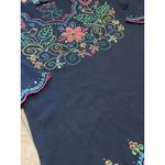 Berek Womens Size Large Flowered Shirt Long‎ Sleeve Beaded Black Photo 2