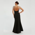 Mac Duggal  11775 Black Draped Pearl Beaded Mermaid Gown Dress Photo 3