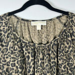 Michael Kors Animal Print Blouse Shirt Tan Black Peasant Flowy Ruffles Sz Large Photo 2