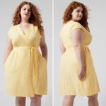 Athleta Newport Wrap Dress Size 1X Lunaria Yellow Stripe Tie Lightweight Summer Photo 1