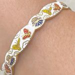 Vintage Chinese Cloisonné White Blue Enamel Butterfly Bangle Bracelet 33g. Photo 5