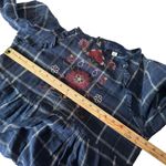 Blue Rain  Plaid Tunic Top Womens M Embroidered Long Sleeve‎ Blue BOHO Peasant Photo 7
