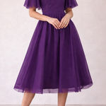 NWT JessaKae Nora Purple Midi Dress Sz XXL Sweetheart Flutter Sleeve Fit & Flare Photo 0