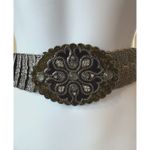 Belt OSFM Metal Silver Tone Elastic Stretch Oval Buckle w/ Enamel & Bling Vtg Photo 2