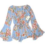 Billabong Sittin Pretty Blue Floral Romantic Romper SMALL Boho Cottagecore NWT Photo 2
