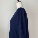 Ann Taylor  Loft Navy Blue Long Sleeves Lace Sleeves Trim Sweater Photo 4