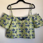 Ganni NEW Floral Jacquard Off The Shoulder Blouse in Green Photo 3