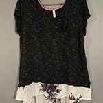Xhilaration  Black And White Floral High Low Short Sleeve Top XL Photo 0