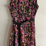 Studio I  Petite Floral Sleeveless Fit Flare Dress 6P Black Pink Ruffle Hem Photo 0