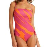 Sanctuary Pink Orange Bias Stripe Bandeau One Piece Swimsuit Size Small NWT Photo 0