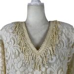 Vintage 80s Damianou Floral Lace Party Draped Dolman Sleeve Dress Medium Photo 4