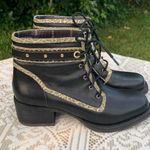 Durango  Black & Gold Leather Lace Up Booties Size 6M Photo 0