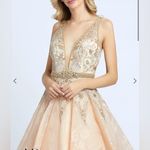 Mac Duggal Blush Champagne Lace Rhinestone Bling Gown Wedding Dress 50525D Photo 2