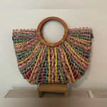 Patricia Nash Lesa Multicolor Pastel Straw Bag Wood Ring Handle Boho NO STRAP Photo 1
